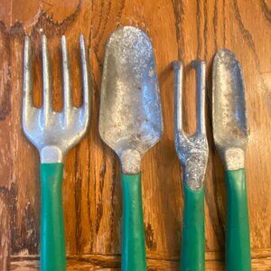 Vintage Allen Simpson AS Aluminum Garden Tools Set Of 4 With Green Handles Made